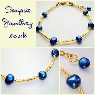 Blue and Gold Colour Freshwater Pearl Bracelet