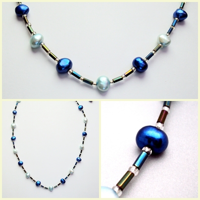 Light and Dark Blue Freshwater Pearl Necklace
